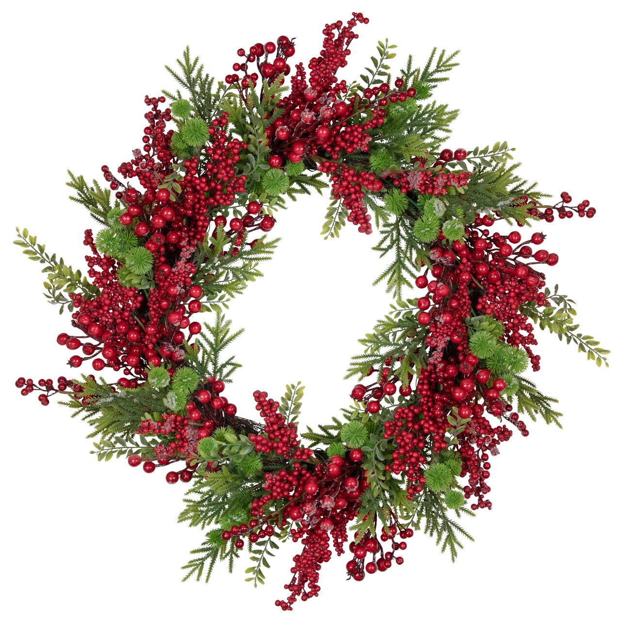 Northlight Artificial Frosted Red Berry and Pine Christmas Wreath, 28-Inch, Unlit